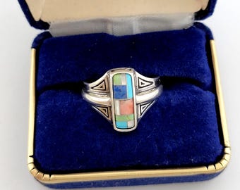 Vintage Carolyn Pollack Relios Ring:  Multi-Gemstone Inlay, Size 10