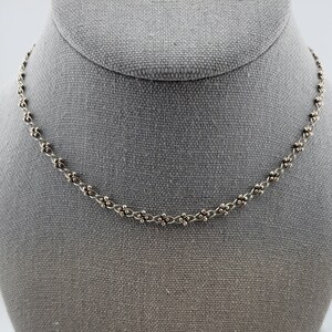 Sterling Choker, Tiny Link with Tone-on-Tone Silver Dots Arranged 2x2, a Dainty Small and Detailed Design, 15.75-Inch Length