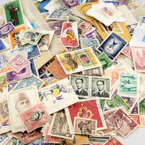 500+ Vintage Stamps US and International, Most Unused and All Canceled Stamps, Four Panel and Loose