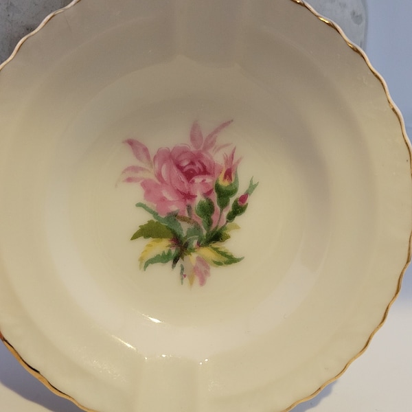 Vintage Vanity Ashtray, Pink Peony with Foliage, Use as Jewelry Dish or Decor, White Porcelain or China, Dainty Scalloped Edge and Trim