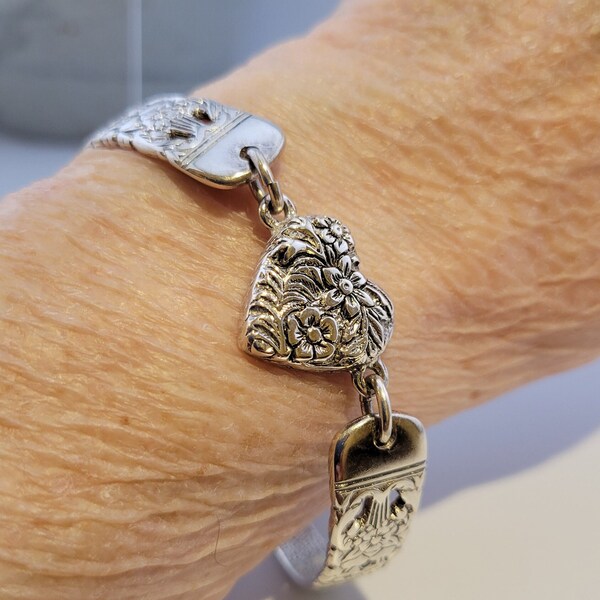 Premier Design Heart Bracelet, Rare Find with Detailed Embossed Heart, Detailed Sides, Unusual Clasp with Rose Detail, Adjustable Length