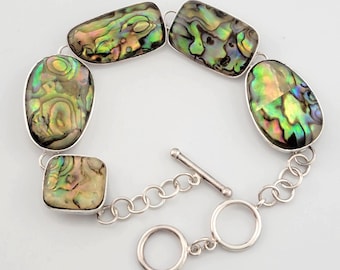 Vintage Sterling Abalone Bracelet, Lucas Lameth LUC, Iridescent Links