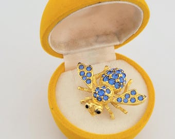 Vintage Joan Rivers Bee Brooch, Cornflower Blue Crystals