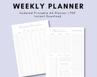 Weekly Planner Printable PDF | Meal Planner, To Do List, Shopping List, Exercise Tracker, Goals Tracker | Instant Download A4