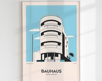 Tel Aviv Bauhaus Aesthetic Poster Printed Poster, Israel, Modern Wall Art, AI Generated Art, Art Decor, Interior Decor