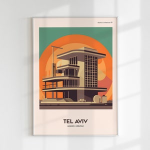 Tel Aviv Bauhaus Architecture Poster 7, Israel, Modern Wall Art, AI-Generated Art, Art Decor, Interior Decor, Printed Poster