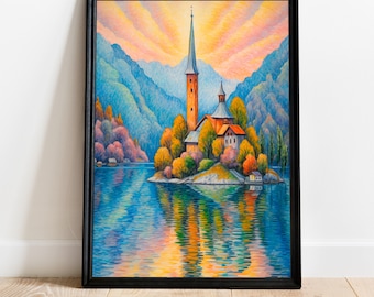 Lake Bled Travel Printed Poster Slovenia Alps Art Decor Interior Modern Art Graphic Art Decor Interior