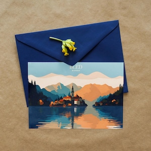 Bled Travel Postal Arte, Postal Bled, Postal Bled Eslovenia, Arte Bled, Postal de Viaje