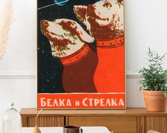 Space USSR Belka & Strelka Matchbox Labels Design Printed Poster Modern Wall Art Interior Decor