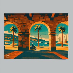 Impression d'art Koper Slovénie - Carte postale vintage de style affiche de voyage - Illustration pittoresque du port de l'Adriatique