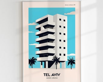 Tel Aviv Bauhaus Architecture Poster 6, Israel, Modern Wall Art, AI-Generated Art, Art Decor, Interior Decor, Printed Poster