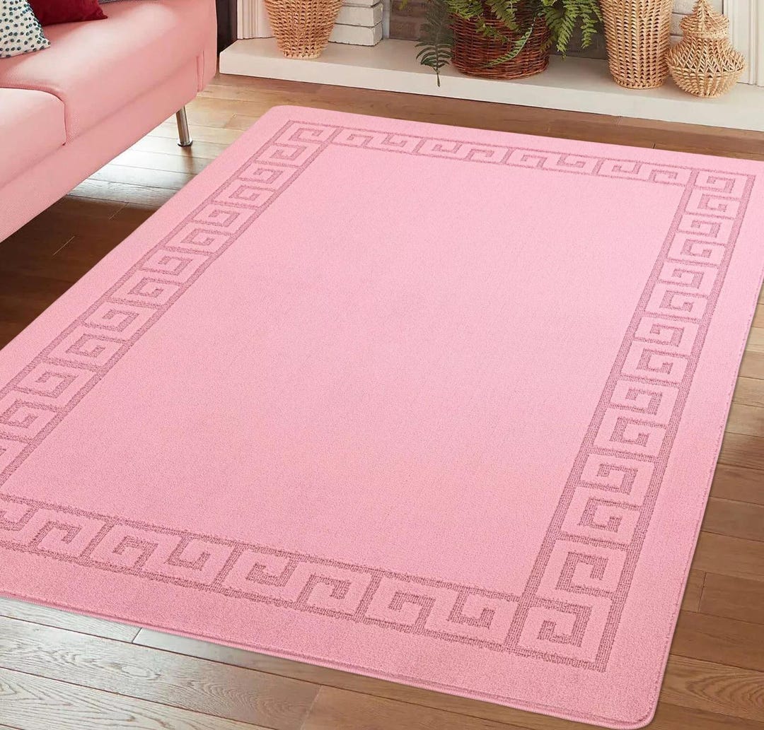 Pink Greek Vinyl Rug Pink Greek Key Large Size House Rugs Lounge Machine Washable Non Slip ...