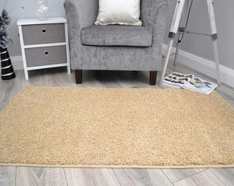 Soft Plain Latte Beige Shaggy Washable Non Slip Large Small Fireside Living Room Rugs Carpet Mats