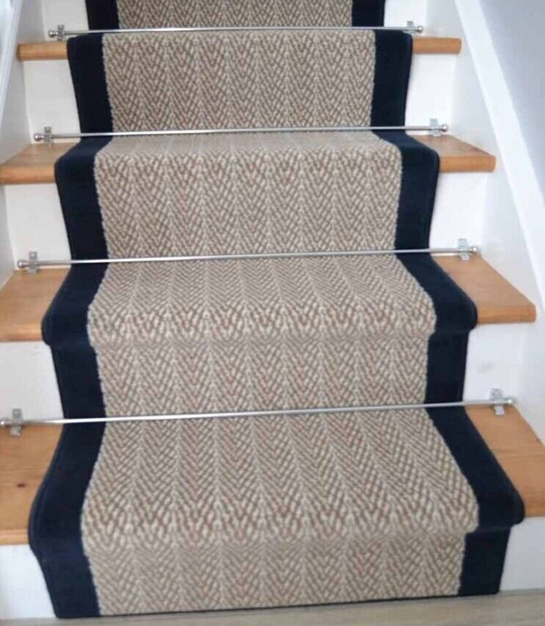 Navy Herringbone Stair Runner Rug for Stairs Very Long Etsy UK