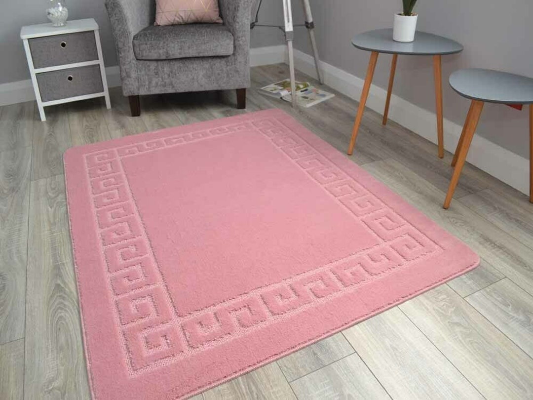 Pink Greek Key Large Size House Rugs Lounge Machine Washable Etsy UK