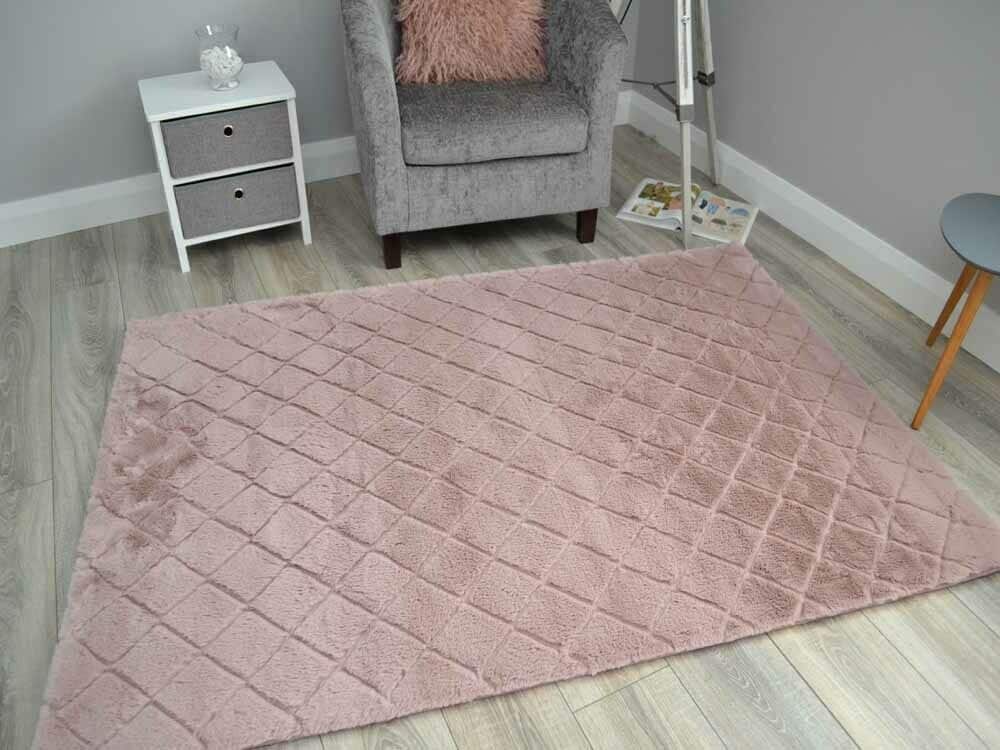 Plain Blush Pink Faux Rabbit Fur Rugs Ultra Soft Wool Shaggy Etsy UK