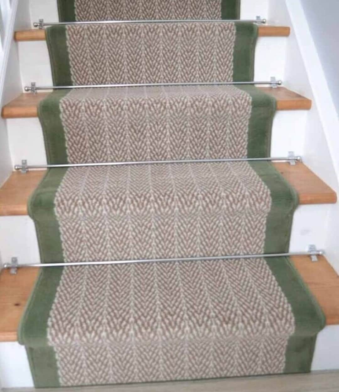 Green Herringbone Stair Runner Rug for Stairs Very Long Hallways
