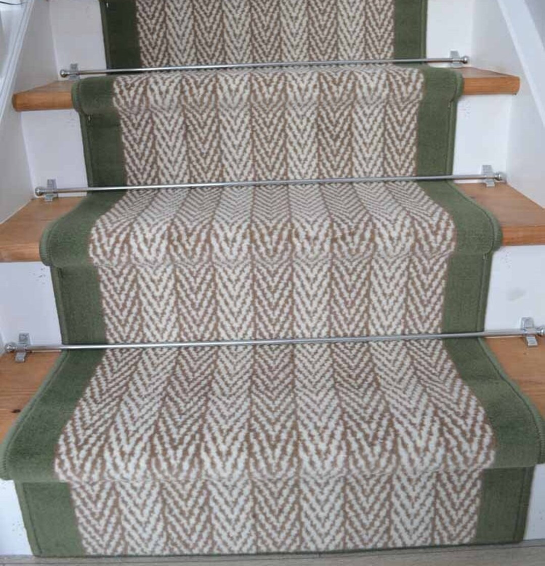 Green Herringbone Stair Runner Rug for Stairs Very Long Hallways