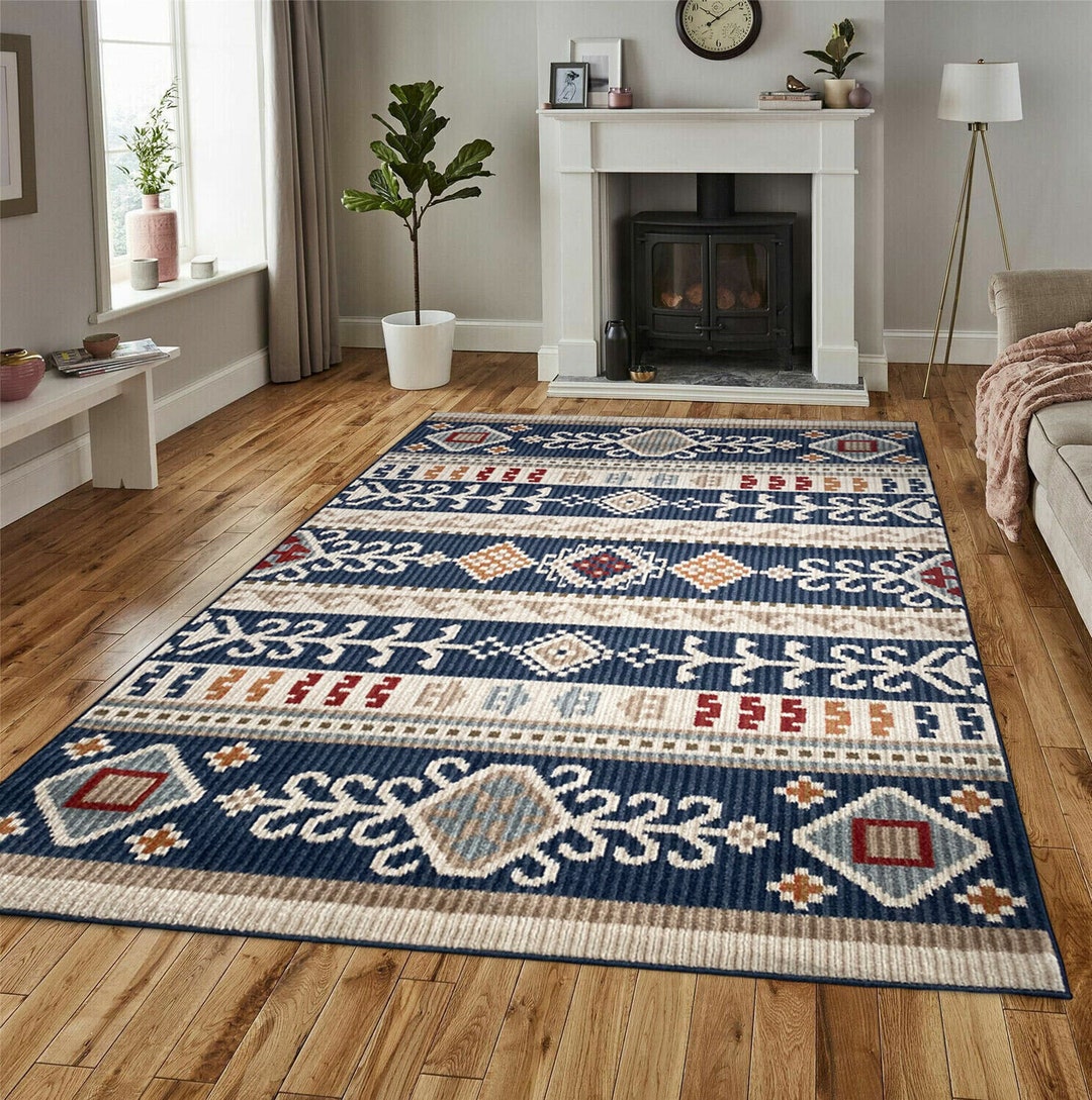 Blue Beige Aztec Rugs Tribal Designs Warm Colourful Moroccan Floor Rug ...
