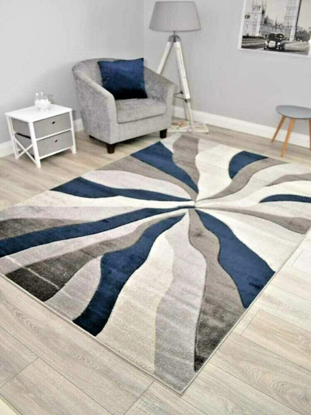 Dark Navy Blue Rugs Grey Silver Floor Small Extra Large Thick Soft Pile