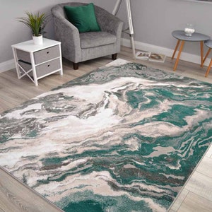 Modern Abstract Rugs Emerald Green Marble Small Extra Large Soft Floor Carpets