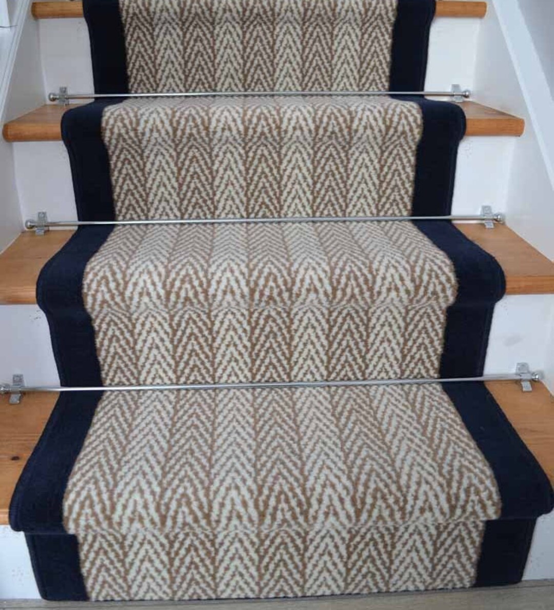 Navy Herringbone Stair Runner Rug for Stairs Very Long Hallways