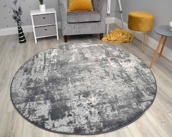 Grey Off White Cream Circle Floor Rugs Small Large Size Modern Round Circular Living Room Area Carpet Mats