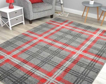 Soft Quality Tartan Slate Grey Red Lounge Dorm Floor Carpets Mat Rug Long Hall Runners Cheap