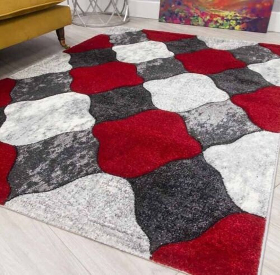Red Grey Thick Quality Modern Rugs Runner Small Extra Large High End