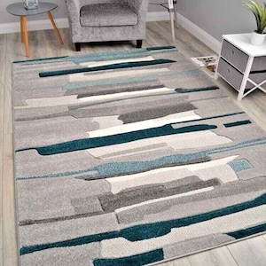 Modern Designer Green Grey Silver Floor Carpet Rugs Small Extra Large Sizes Thick Soft Pile Mat image 1