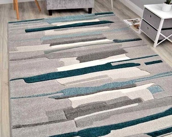 Modern Designer Green Grey Silver Floor Carpet Rugs Small Extra Large Sizes Thick Soft Pile Mat