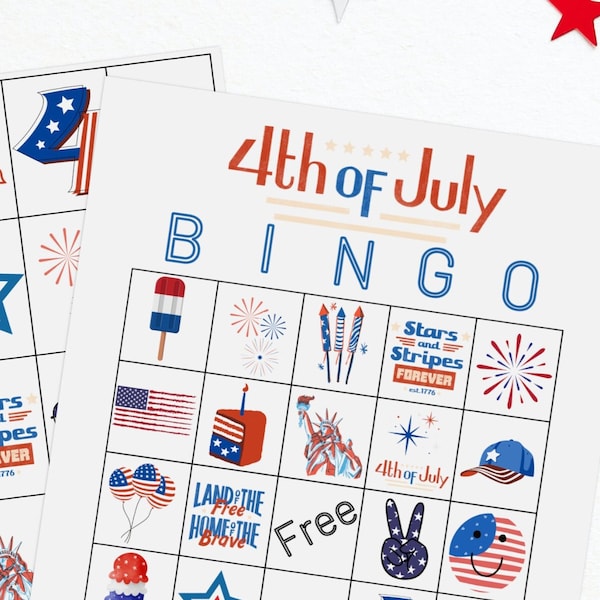 Printable 4th of July Bingo Cards, July 4 Printable Games, Bingo Boards 1-15, Summer Activities, Best Sellers 2023, Independence Day Bingo