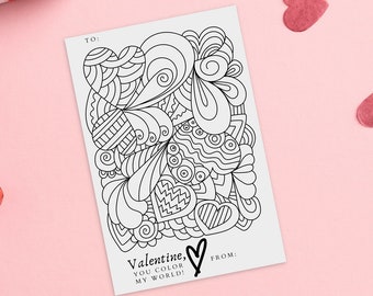 Printable Valentine, Color My World Valentine, 4x6 Instant Download