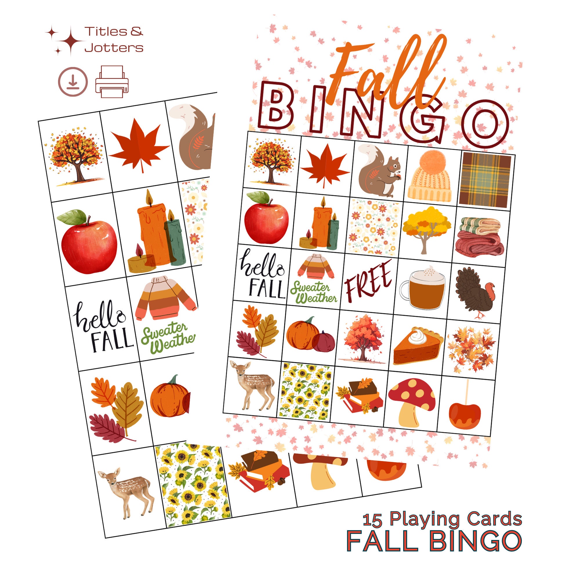 Printable Fall Bingo, Game for Kids, Fall Party Games, Fall Printable