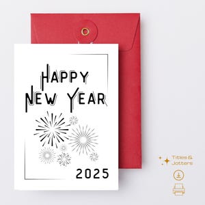 Biglietto stampabile di auguri di buon anno 2025, biglietto stampabile per capodanno, NYE stampabile, felice anno nuovo PNG, felice anno nuovo pdf, NYE 2025