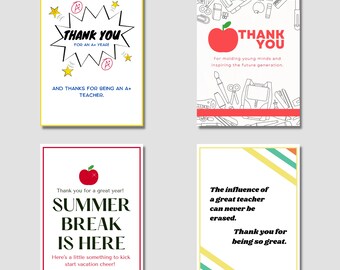 Teacher Thank You Gift Card Holder Printable Set of 4, Last Minute Gift, End Of The Year Gifts, Unique Gift Card Holder, Best Sellers 2023