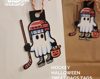 Hockey Halloween Treat Bag Tags: Hat Trick or Treat Party Favors