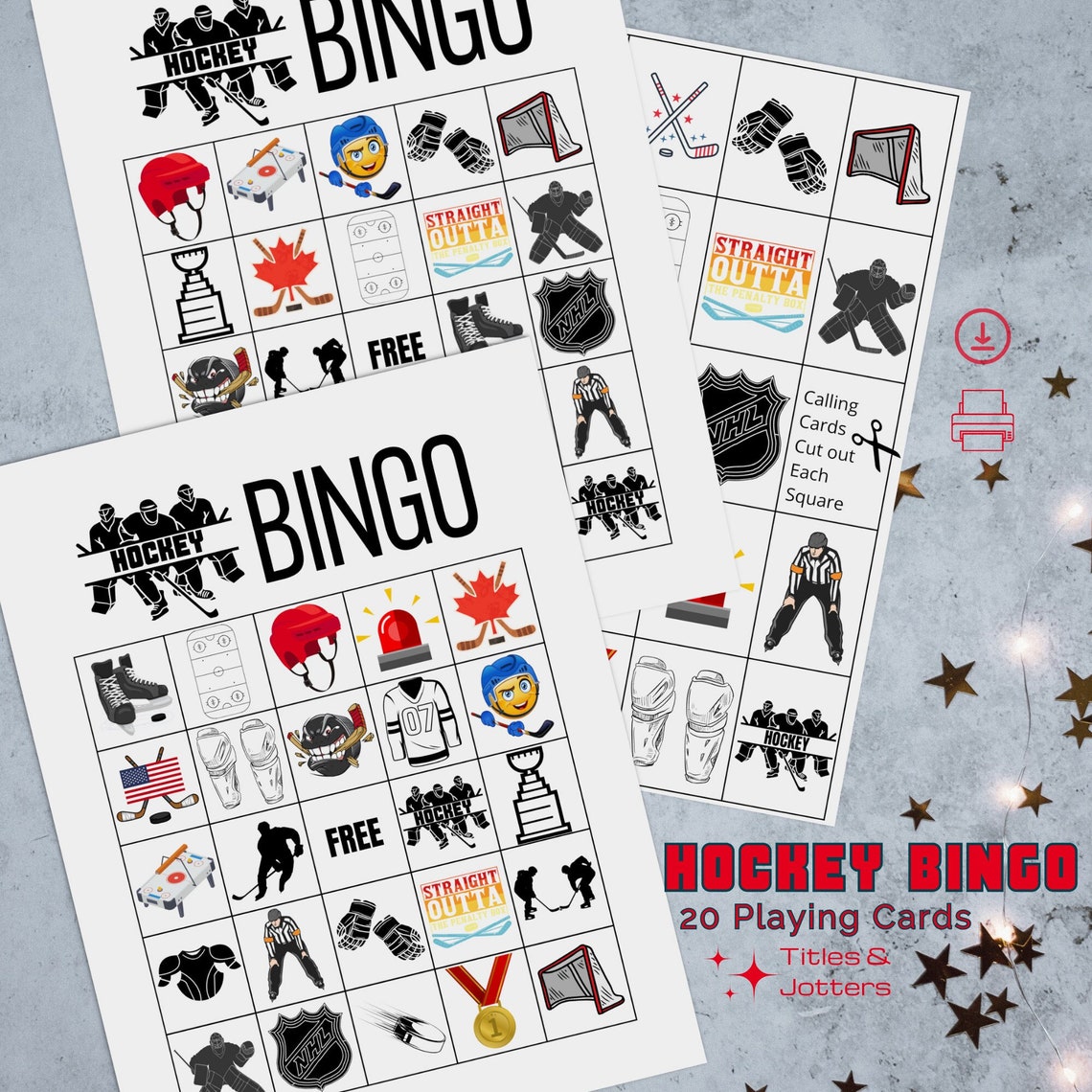Printable Hockey Bingo, Hockey Bingo for Team Parties, 20 Players ...