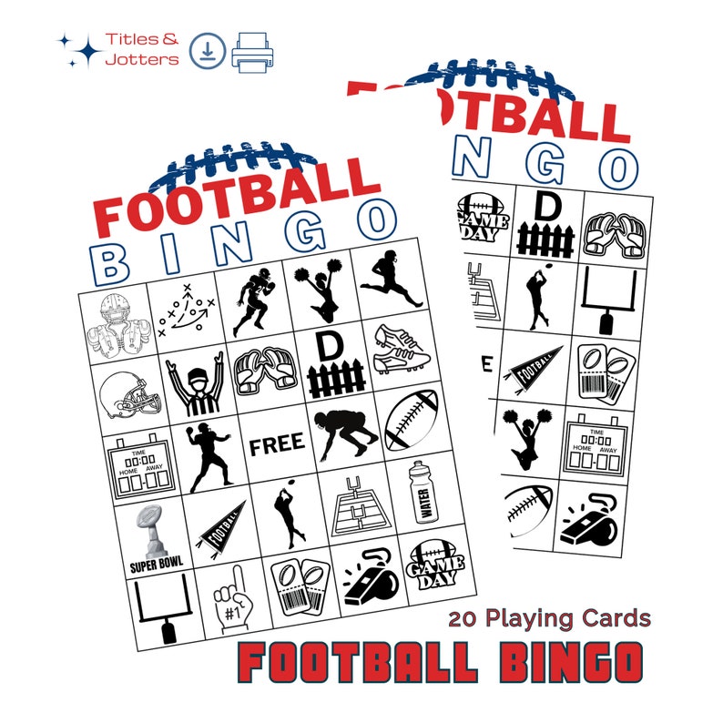 Printable Football Bingo, Printable Party Game, 20 Player Game ...