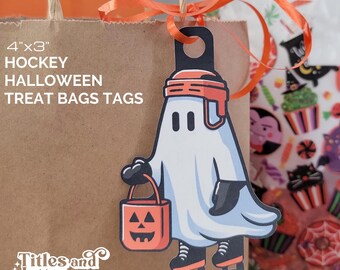 Hockey Halloween Treat Bag Tags: Hat Trick or Treat Party Favors