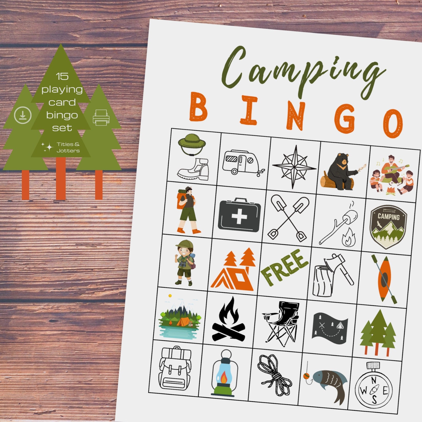 Camping Bingo for Kids, Printable Bingo Boards 1 15, Camping Games ...