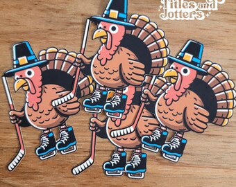 Hockey Thanksgiving Turkey Sticker: Holiday Tournament Swag