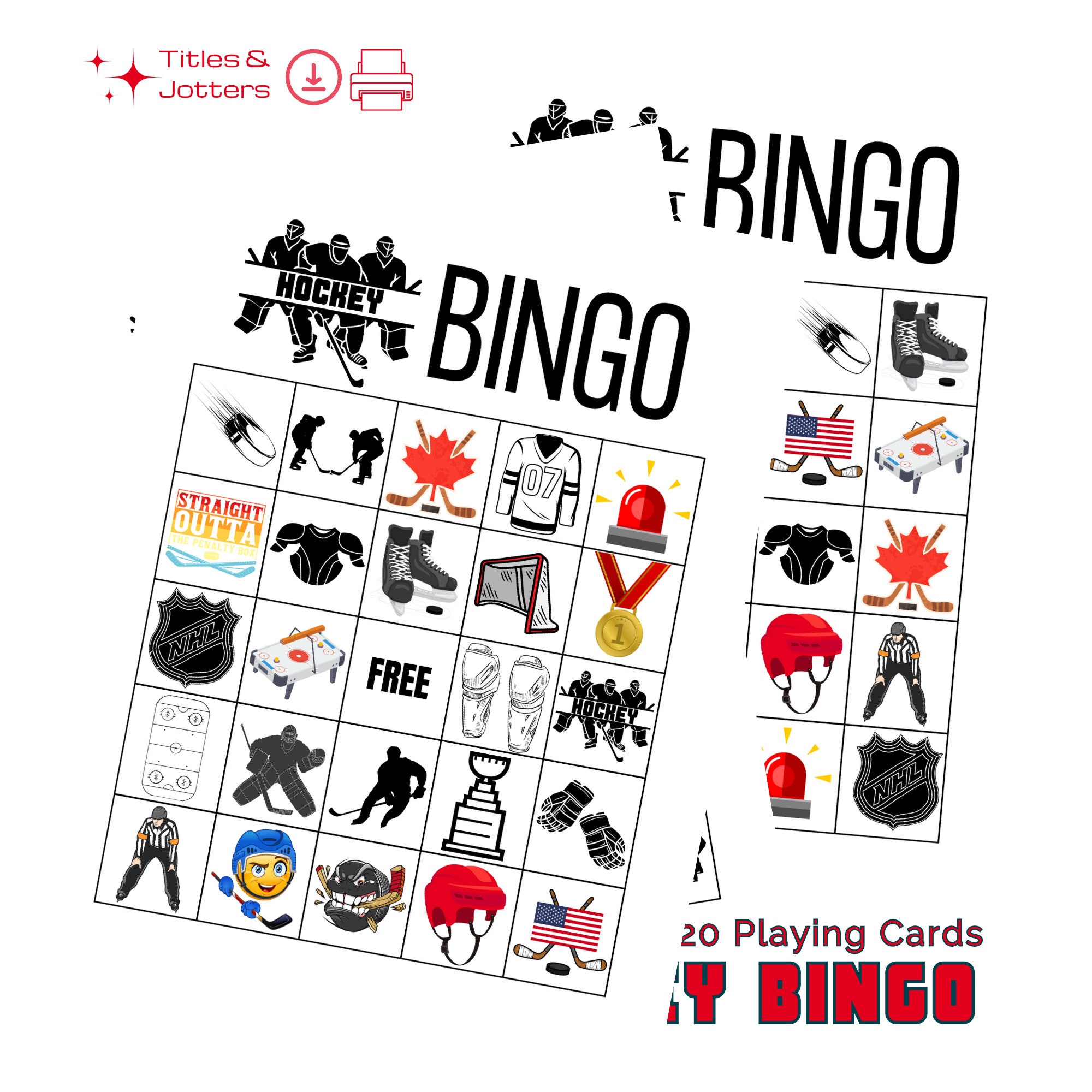 Printable Hockey Bingo, Hockey Bingo for Team Parties, 20 Players ...
