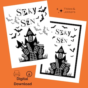 Carte à imprimer Halloween, maison hantée à imprimer, Halloween PNG, fête d'Halloween, lot de 2 cartes, best-seller imprimable 2024, maison effrayante