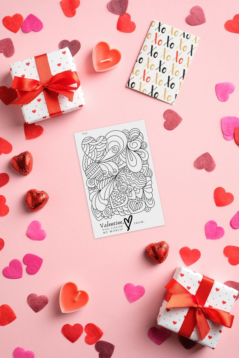 Printable Valentine, Color My World Valentine, 4x6 Instant Download image 1
