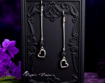 Silber und Schwarz Gothic Herz baumeln Ohrringe - lange Ohrringe
