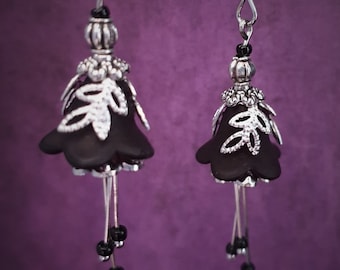 Gothic black flower earrings