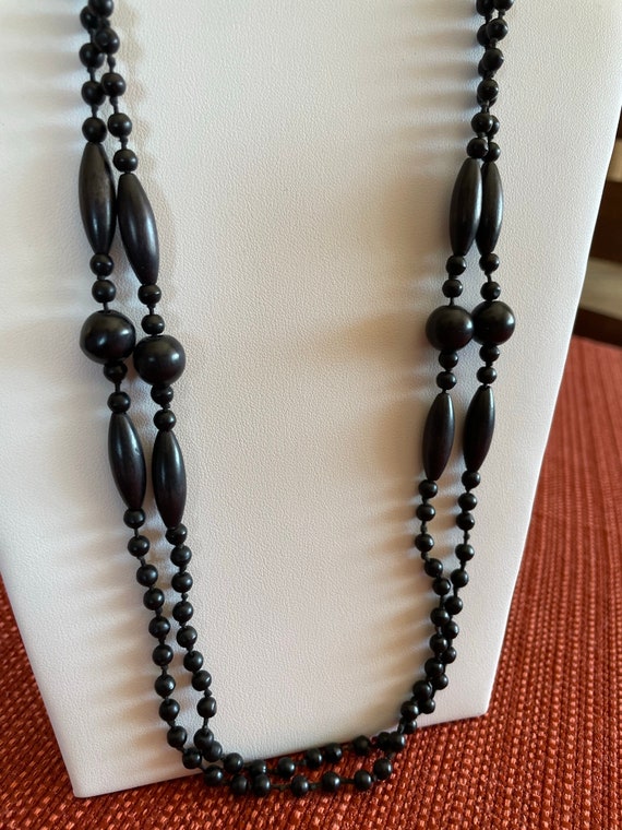 Vintage, long, black glass bead and early plastic… - image 4