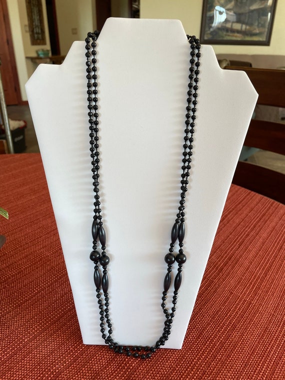 Vintage, long, black glass bead and early plastic… - image 3