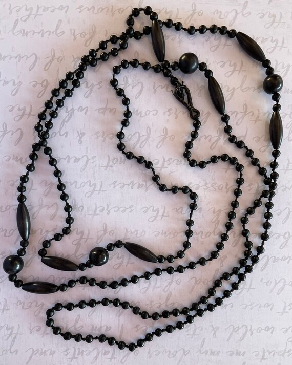 Vintage, long, black glass bead and early plastic… - image 6